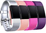 Tobfit Fitbit Charge 2 Bands (4 PACK), Sports Waterproof Replacement Bands for Fitbit Charge 2, Small, Large (Classic-Silver, Pink, Rose, Purple, Large)