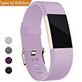 Hotodeal For Fitbit Charge 2 Band, Classic Soft TPU Adjustable Replacement Bands Fitness Sport Strap for Fitbit Charge 2, Rose Gold Buckle, Small Lavender