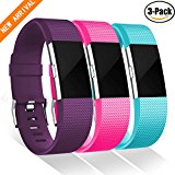 GEAK Fitbit Charge 2 Bands,Replacement Accessories for Fit bit Charge2,3-Pack,Large Plum Teal and Rose Pink