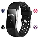 For Fitbit Charge 2 Bands, Adjustable Replacement Sport Strap Bands for Fitbit Charge 2 Smartwatch Fitness Wristband Soft Silicone All Black Small