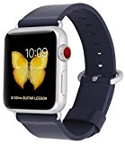 JSGJMY Apple Watch Band 38mm Women Navy Genuine Leather Loop Replacement Wrist Iwatch Strap with Silver Metal Clasp for Apple Watch Series 3 Series 2 Series 1 Sport Edition