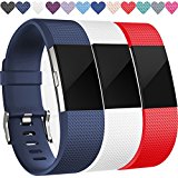Wepro Replacement Bands for Fitbit Charge 2, 3-Pack For Fitbit Charge2 Wristbands, Large, Blue, White, Red