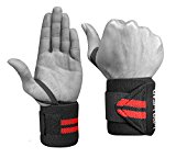 Elastic Wrist Wraps – 18 Inch Pair for Fitness, Powerlifting, Bodybuilding, Weight Lifting, Cross-training Wrist Supports for Weight Training – With Hook and Loop Grip
