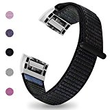 iGK For Fitbit Charge 2 Bands, Premium Woven Nylon Adjustable Replacement Bands Breathable Sport Strap with Metal Connector for Fitbit Charge 2 Black Large