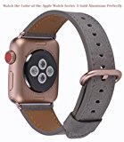 PEAK ZHANG Apple Watch Band 38mm Women Grey Vintage Genuine Leather Replacement Wrist Strap with Series 3 Gold Adapter and Buckle for Iwatch Series 3 Gold