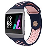 UMTELE For Fitbit Ionic Band, Two-toned Perforated Replacement Strap Breathable Accessory Wristband with Quick Lock&Release Buckle for Fitbit Ionic Smart Watch, Small, Blue/Pink