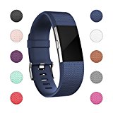 iGK For Fitbit Charge 2 Bands, Adjustable Replacement Bands with Metal Clasp for Fitbit Charge 2 Wristbands Classic Edition Navy Large