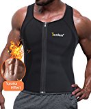Men Sweat Waist Trainer Tank Top Vest for Weight Loss Neoprene Workout Shirt Sauna Body Shaper Fitness Gym Corset Zipper (XXXXL, Black Sauna Tank Top)