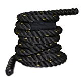 Smartxchoices Black Battle Rope 1.5”/2” Width Exercise Training Workout Ropes 30/40/50 Ft Length Home Gyms Abdominal Muscle Biceps Abs Metabolic Fitness (1.5”50ft)