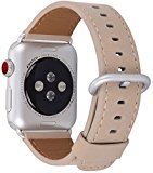 JSGJMY Apple Watch Band 38mm Women Ivory Vintage Genuine Leather Loop Replacement Wrist Iwatch Strap with Silver Metal Clasp for Apple Watch Series 3 Series 2 Series 1 Sport and Edition