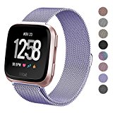 hooroor Fitbit Versa Bands for Women Men, Milanese Loop Stainless Steel Metal Replacement Bracelet Strap with Unique Magnet Lock Accessories Wristbands for Fitbit Versa Watch (Lavender, Small)