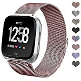 hooroor Fitbit Versa Bands for Women Men, Milanese Loop Stainless Steel Metal Replacement Bracelet Strap with Unique Magnet Lock Accessories Wristbands for Fitbit Versa Watch (Rose, Small)