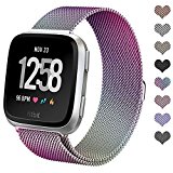 hooroor Fitbit Versa Bands for Women Men, Milanese Loop Stainless Steel Metal Replacement Bracelet Strap with Unique Magnet Lock Accessories Wristbands for Fitbit Versa Watch (Colorful, Small)
