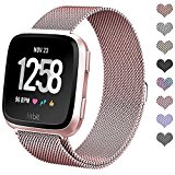 hooroor Fitbit Versa Bands for Women Men, Milanese Loop Stainless Steel Metal Replacement Bracelet Strap with Unique Magnet Lock Accessories Wristbands for Fitbit Versa Watch (Rose Gold, Small)