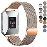 Fitbit Ionic Bands, hooroor Fully Magnetic Closure Clasp Mesh Loop Milanese Stainless Steel Ionic Band for Fitbit Ionic Smartwatch (Rose Gold Large)