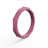 QALO Women’s Stackable Silicone Ring, Rose Quartz, Geo, Size 9