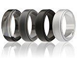 ROQ Silicone Wedding Ring For Men, 4 Pack Silicone Rubber Band Step Edge – Black, Grey, Black Camo, Silver – Size 14