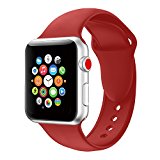 Youther For Apple Watch Bands, Soft Silicone Strap Replacement Wristbands for Apple Watch Sport Series 3 Series 2 Series 1 Red 42mm M/L