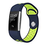 Swees For Fitbit Charge 2 Bands Sport Silicone Small & Large (5.7″ – 8.3″), Replacement Breathable Sport Bands with Air Holes for Fitbit Charge 2 Women Men, Black, Grey, Navy Blue, Pink, White, Teal