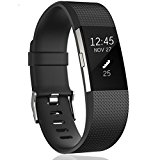 Wishesport For Fitbit Charge 2 Bands Special edition Replacement Bands Accessory Sport Bands Strap for Charge 2 HR Fitness dot S Black