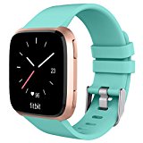 UMTELE For Fitbit Versa Bands, Silicone Replacement Sport Strap With Metal Buckle for Fitbit Versa, Small, Teal