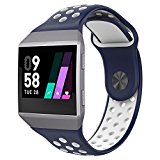 UMTELE For Fitbit Ionic Band, Two-toned Perforated Replacement Strap Breathable Accessory Wristband with Quick Lock&Release Buckle for Fitbit Ionic Smart Watch, Small, Blue/White