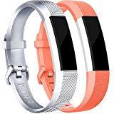 Tobfit for Fitbit Alta Bands(2 PACK), Small, Silver/Coral