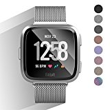 DEKER For Fitbit Versa Bands Women Men Small Large, Breathable Milanese Loop Stainless Steel Magnetic Closure Clasp Replacement Metal Strap Bracelet Adjustable Wristbands for Fitbit Versa Smartwatch