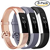 Vancle For Fitbit Alta HR Bands and Alta Bands (3 PACK), Newest Sport Replacement Wristbands with Secure Metal Buckle for Fitbit Alta HR and Alta (Gray Rose-Gold Black, Small)