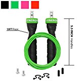 iheartsynergee Electric Green Jump Rope – Premium Quality – Best for Boxing MMA Fitness Training – Speed – (2) Adjustable 10 Ft Cables – Steel Ball Bearings