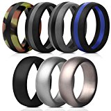 Saco Band Mens Silicone Rings Wedding Bands – 7 Pack (Middle Line Black Blue Gray, Camo Black, Silver, Dark Silver, Black, 11.5 – 12 (21.3mm))