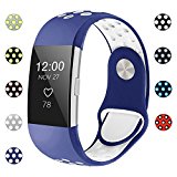 iGK For Fitbit Charge 2 Bands, Adjustable Replacement Sport Strap Bands for Fitbit Charge 2 Smartwatch Fitness Wristband Soft Silicone Navy White Large