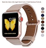 Apple Watch Band 42mm – PEAK ZHANG Men Women Light Tan Genuine Leather Replacement Wrist Strap with Series 3 Gold Adapter and Buckle for Iwatch Series 3 Gold Aluminum