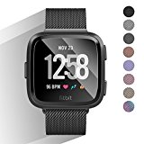 DEKER For Fitbit Versa Bands Women Men Small Large, Breathable Milanese Loop Stainless Steel Magnetic Closure Clasp Replacement Metal Strap Bracelet Adjustable Wristbands for Fitbit Versa Smartwatch