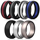 Saco Band Mens Silicone Rings Wedding Bands – 7 Pack (Middle Line Blue Red Black Gray, Silver, Dark Silver, Black, 8.5 – 9 (18.9mm))