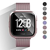 DEKER For Fitbit Versa Bands Women Men Small Large, Breathable Milanese Loop Stainless Steel Magnetic Closure Clasp Replacement Metal Strap Bracelet Adjustable Wristbands for Fitbit Versa Smartwatch