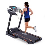 Easy Assembly Folding Treadmill Electric with Fan,14KM/H, Bluetooth & MP3, Heart Rate Monitor and LCD Screen, with 12 predefined programs (Black)