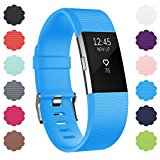 Soulen Fitbit Charge 2 Bands, Soft Accessory Replacement Wristband Strap Classic Large Small Bands Available in Varied Colors with Secure Metal Clasp for Fitbit Charge 2 (1-Pack Light Blue, Small)