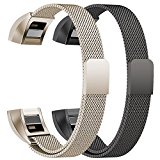 Oitom For Fitbit Alta HR Accessory Bands and For Fitbit Alta Band, (2 Pack Black+Champagne, Large 6.7″-9.3″)