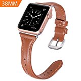 Karei Apple Watch Band 38mm, Retro Top Grain Genuine Leather Replacement Strap with Stainless Steel Clasp for iWatch Series 3,Series 2,Series 1,Sport, Edition (Brown Band+Silver Buckle)