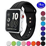 Sundo Apple Watch Band Silicone 38mm 42mm, Iwatch Replacement Wrist Strap Bracelet Band for Apple Watch Nike+ Sport Edition Series 1 Series 2 Series 3 （Black 42mm S/M）