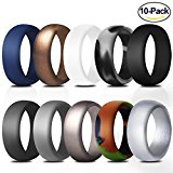 Fynix Silicone Wedding Ring for Men, 10 Pack Affordable Silicone Rubber Wedding Bands Durable Comfortable Antibacterial Rings, Black White Blue Silver Gray …
