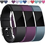 Wepro Replacement Bands for Fitbit Charge 2, 3-Pack For Fitbit Charge2 Wristbands, Large, Black, Plum, Slate Blue