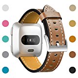 CreateGreat For Fitbit Versa Bands, Classic Vintage Genuine Leather Replacement Accessories Wristbands with Stainless Metal Clasp for Fitbit Versa Smartwatch(Brown)