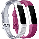 Tobfit for Fitbit Alta Bands(2 PACK), Large, Silver/Fuchsia