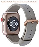 PEAK ZHANG Apple Watch Band 42mm Men Women Gray Genuine Leather Replacement Wrist Strap with Series 3 Gold Metal Clasp for Iwatch Series 3 Gold Aluminum