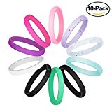 Fynix Silicone Wedding Ring for Women, 10 Pack Premium Medical Grade Wedding Bands Thin and Stackable Durable Comfortable Antibacterial Rubber Rings, Black White Pink Silver