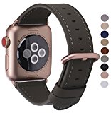 PEAK ZHANG Apple Watch Band 38mm Women, Dark Olive Genuine Leather Replacement Wrist Strap with Series 3 Gold Adapter and Buckle for Iwatch Series 3 Gold Aluminum