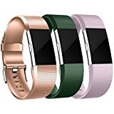 Wepro for Fitbit Charge 2 Bands Replacement Bracelet Strap for Fitbit Charge 2, Rose Gold, Lavender, Dark Green Large