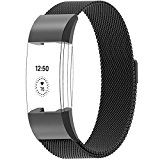 Henoda For Fitbit Charge 2 Bands Small Black, Milanese Stainless Steel Metal Wristbands Accessories for Fitbit Charge 2 Smart Sport Watch Women Men